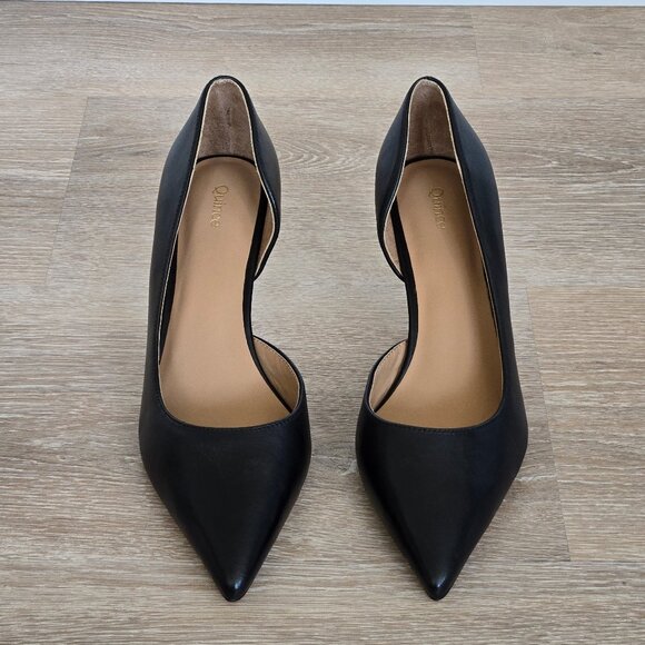 Quince Italian Leather 75mm d’Orsay Pump Black Womens Size 8 New Scratch, No box - Picture 16 of 17